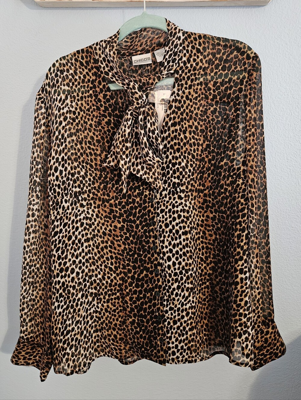 Chico's Women’s Leopard Print Tie-Neck Blouse - Brown/Black